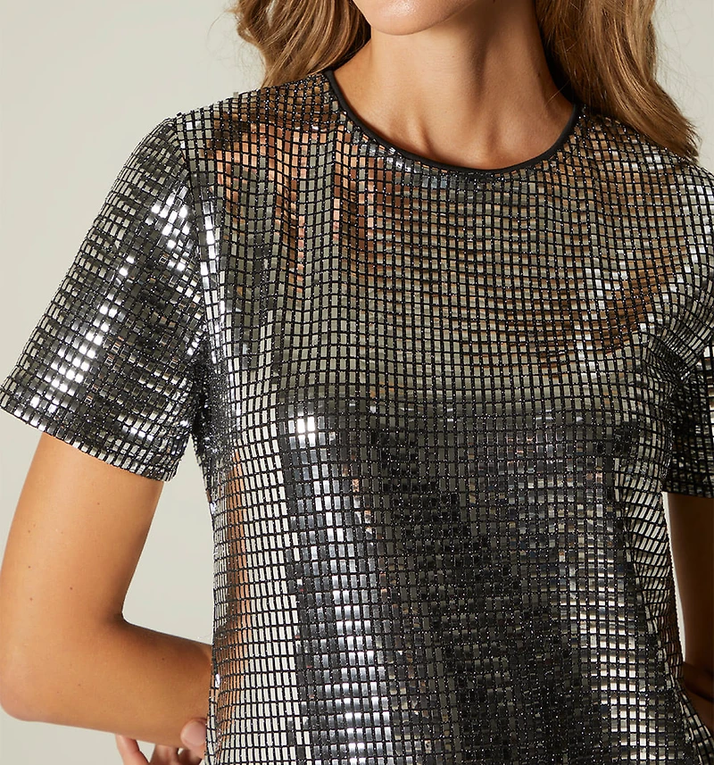 METALLIC ROUND NECK DRESS