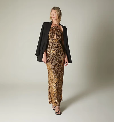 LONG HALTER NECK DRESS