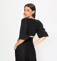 CROSS SHORT BLOUSE WITH MULTIPLE STITCHES