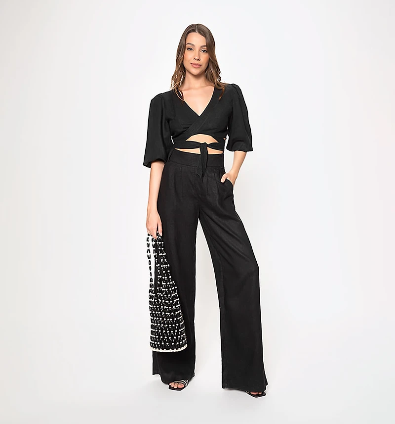 CROSS SHORT BLOUSE WITH MULTIPLE STITCHES