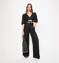 CROSS SHORT BLOUSE WITH MULTIPLE STITCHES