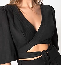 CROSS SHORT BLOUSE WITH MULTIPLE STITCHES
