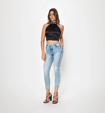 CROP HALTER BLOUSE WITH BACK TIE