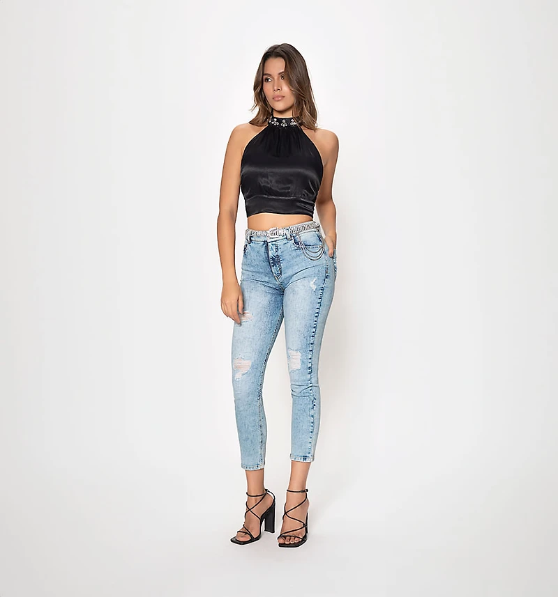 CROP HALTER BLOUSE WITH BACK TIE