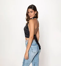 CROP HALTER BLOUSE WITH BACK TIE