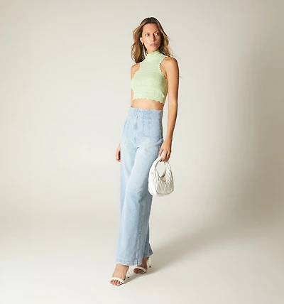 LACE AND OTTOMAN KNIT TOP
