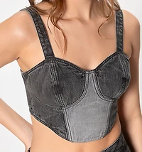Crop Top Blouse, Straps, Cups, Denim Block