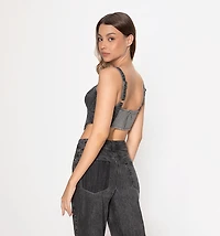 Crop Top Blouse, Straps, Cups, Denim Block