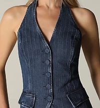 HALTER SARTORIAL BLOUSE, BUTTONS AND FLAPS