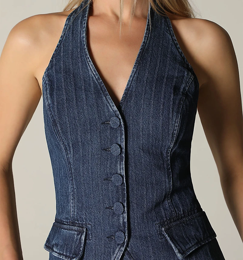 HALTER SARTORIAL BLOUSE, BUTTONS AND FLAPS