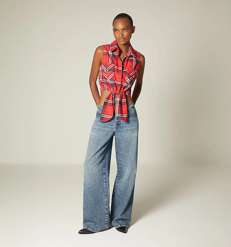 SLEEVELESS BLOUSE WITH TIE AND THREAD C