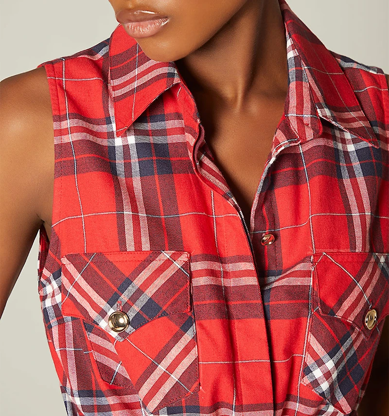 SLEEVELESS BLOUSE WITH TIE AND THREAD C
