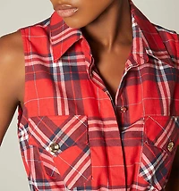 SLEEVELESS BLOUSE WITH TIE AND THREAD C