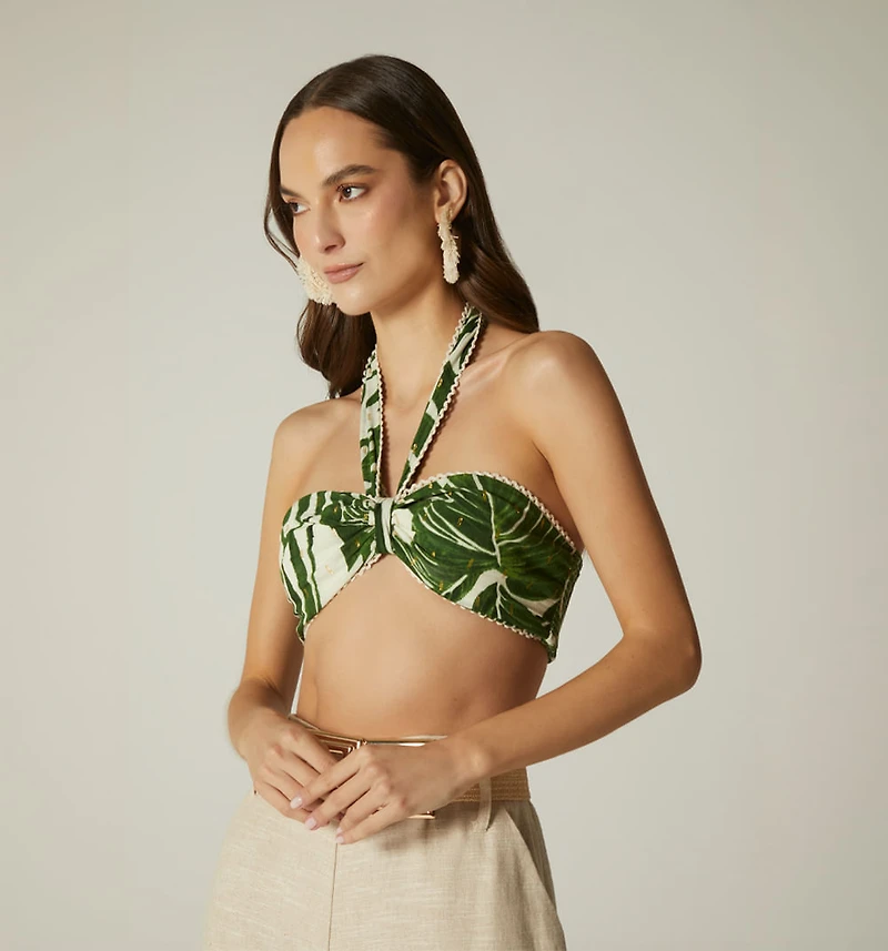 Crop Top Blouse with Cups and Neck Strap