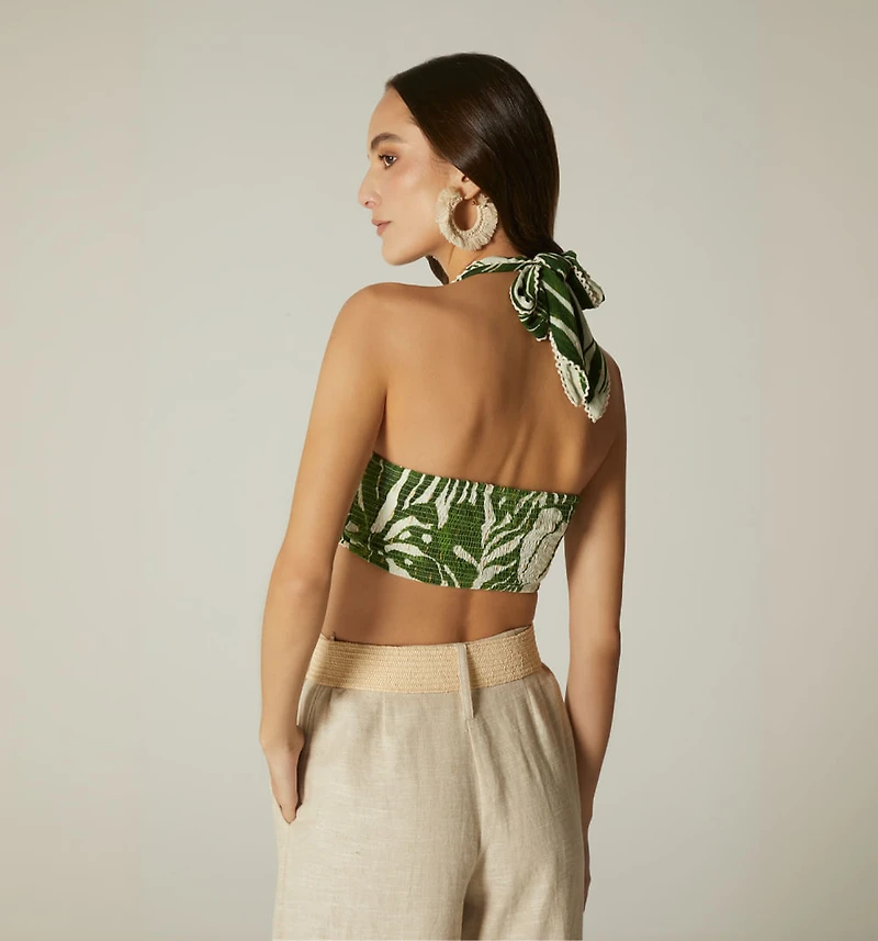 Crop Top Blouse with Cups and Neck Strap