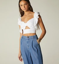 Crop Blouse with Ruffled Sleeves