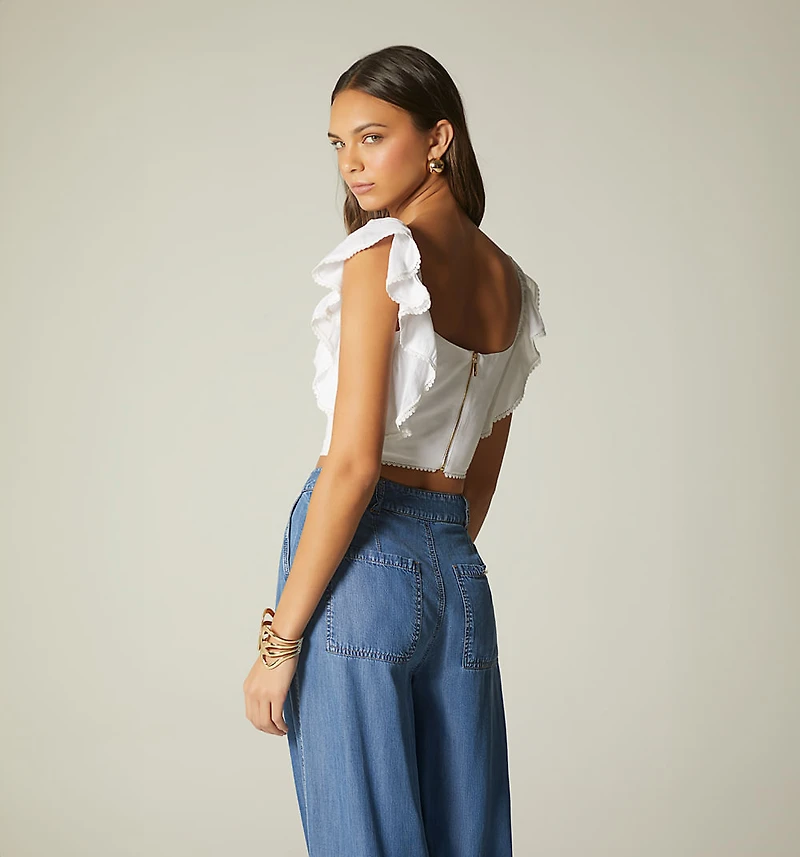 Crop Blouse with Ruffled Sleeves