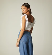 Crop Blouse with Ruffled Sleeves