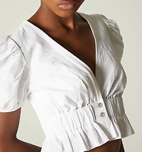 SHORT SLEEVE V-NECK BLOUSE WITH ELASTIC