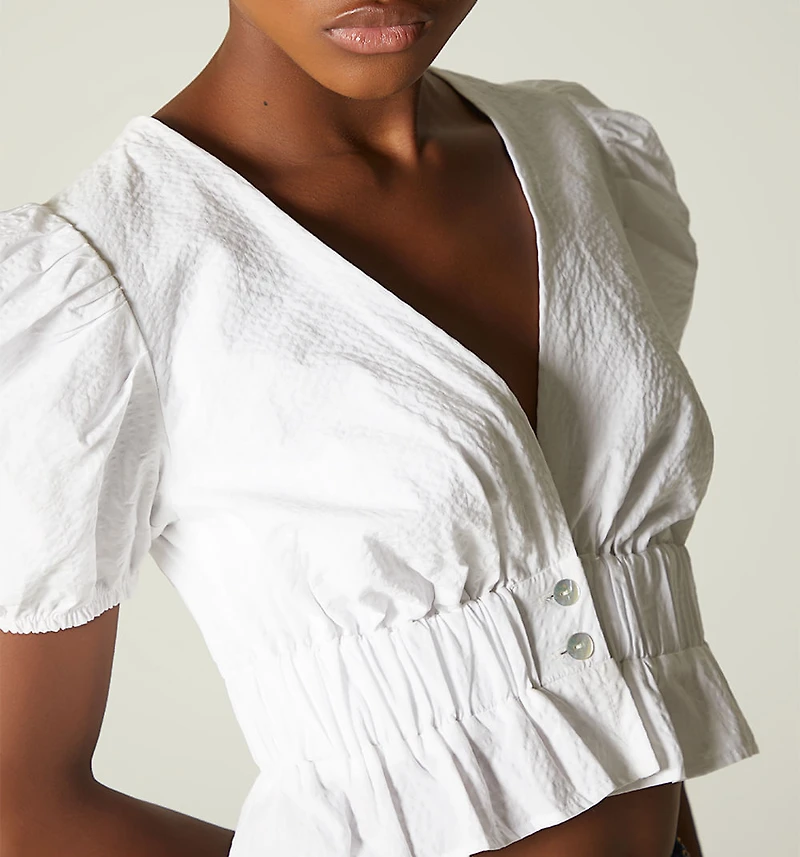 SHORT SLEEVE V-NECK BLOUSE WITH ELASTIC
