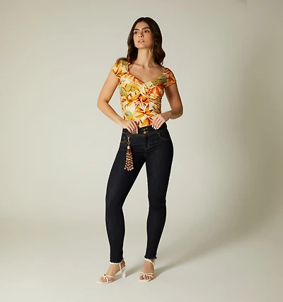SHORT SLEEVE BLOUSE WITH BACK NECKLINE