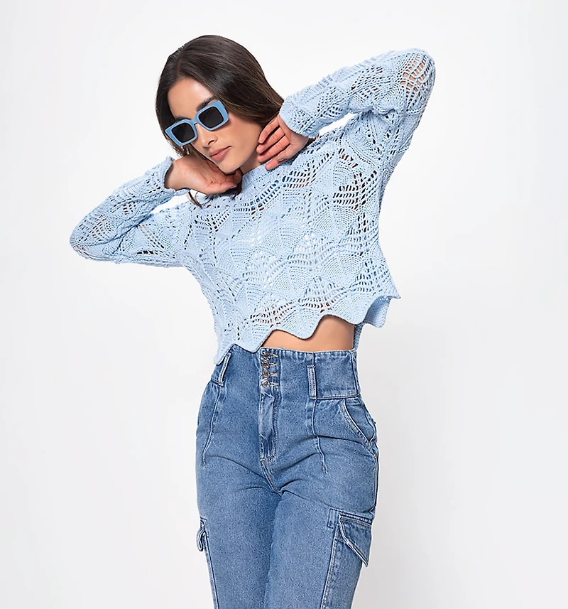 KNITTED SWEATER L/S WITH POINTED HEM