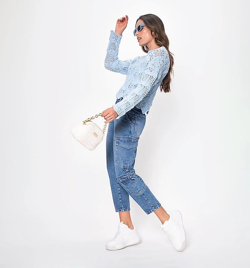 KNITTED SWEATER L/S WITH POINTED HEM