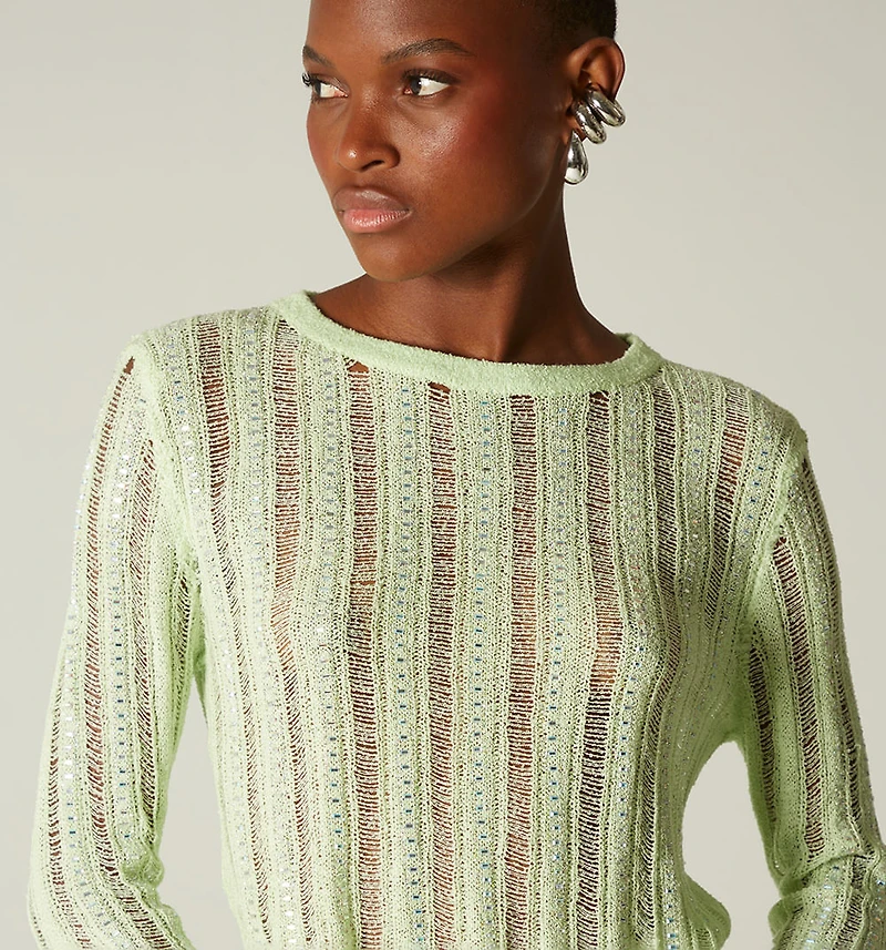 Sweater knit eyelet pattern with hot F
