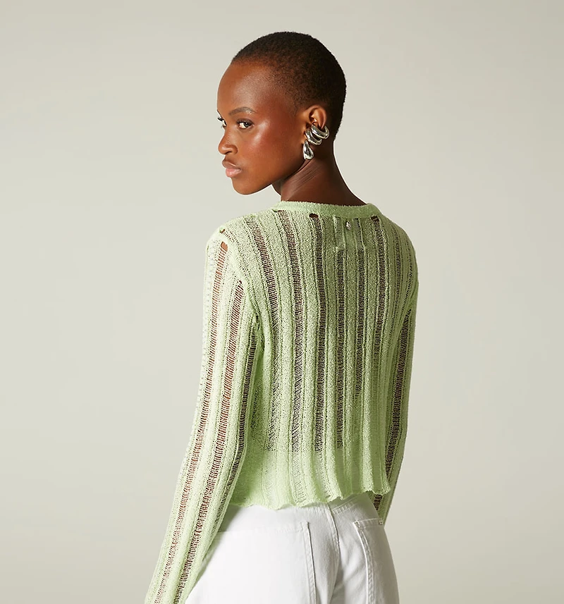 Sweater knit eyelet pattern with hot F