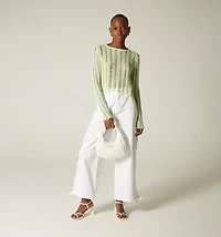 Sweater knit eyelet pattern with hot F
