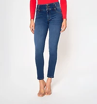 Skinny jeans, high rise, wide waistband