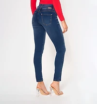 Skinny jeans, high rise, wide waistband