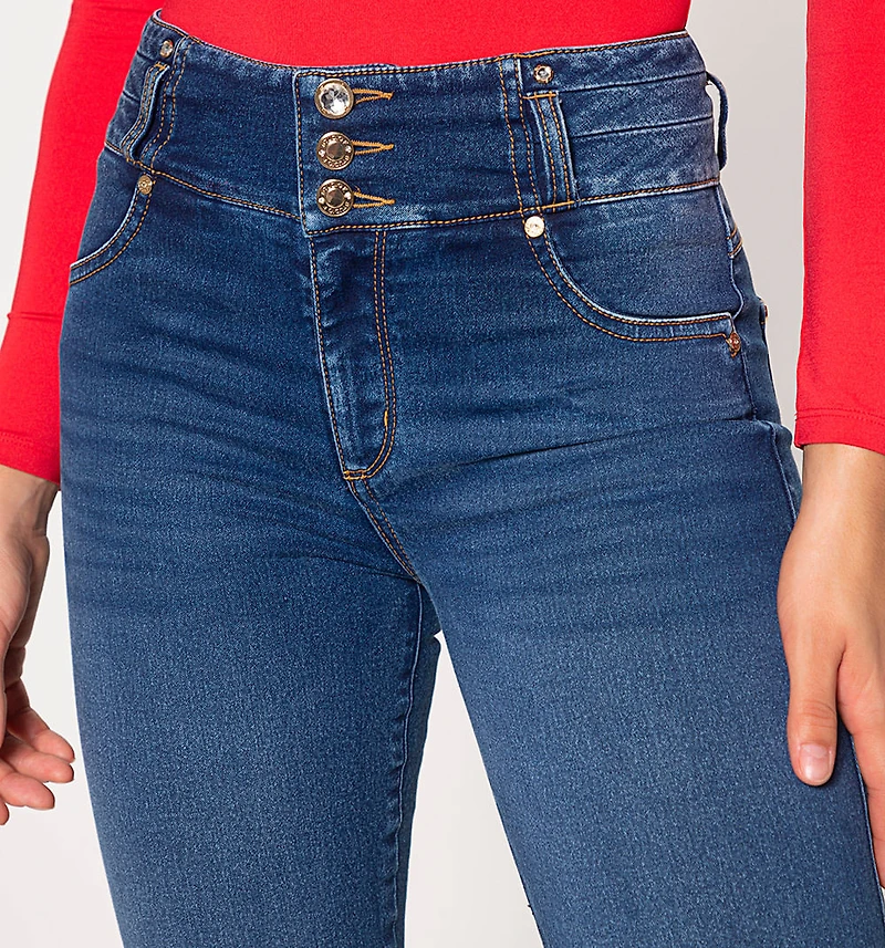 Skinny jeans, high rise, wide waistband