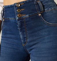 Skinny jeans, high rise, wide waistband