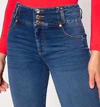Skinny jeans, high rise, wide waistband
