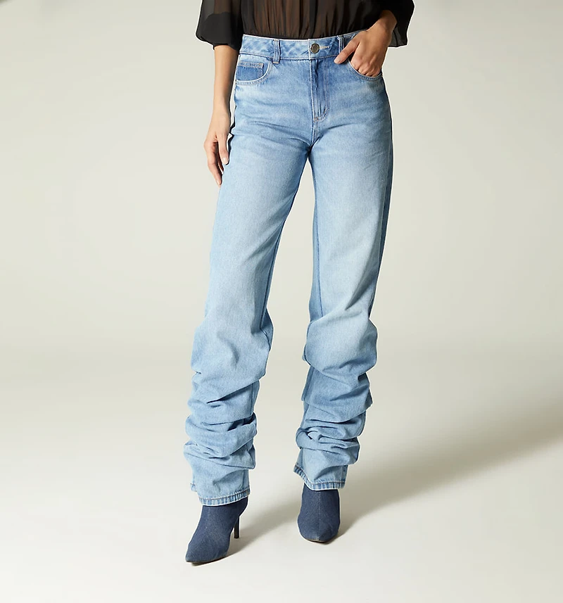 STRAIGHT LEG JEANS, HIGH WAIST, WRINKLE