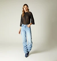 STRAIGHT LEG JEANS, HIGH WAIST, WRINKLE
