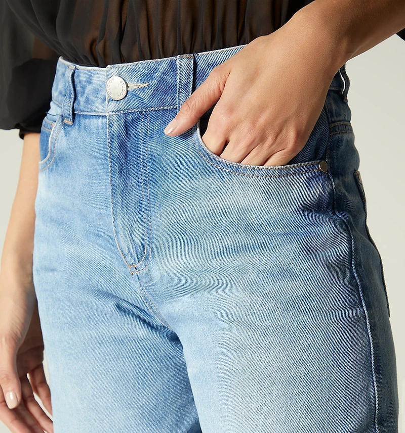 STRAIGHT LEG JEANS, HIGH WAIST, WRINKLE