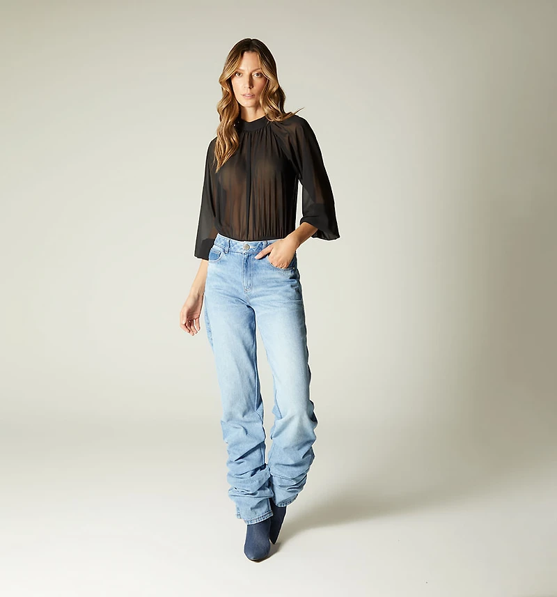 STRAIGHT LEG JEANS, HIGH WAIST, WRINKLE