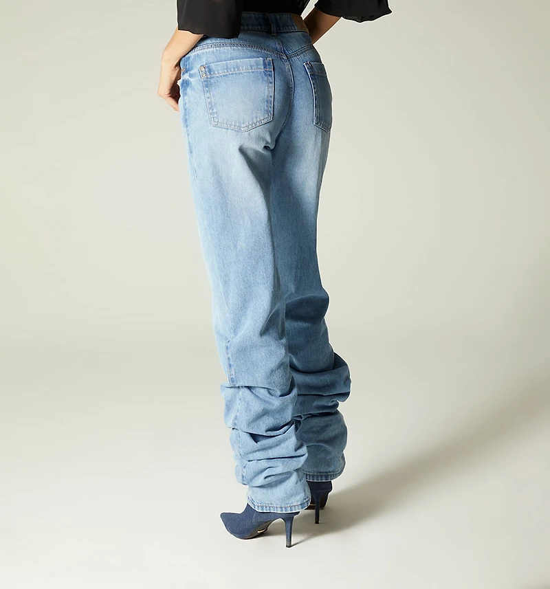 STRAIGHT LEG JEANS, HIGH WAIST, WRINKLE