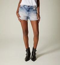 High waist shorts, five pockets, hem