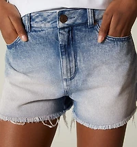High waist shorts, five pockets, hem