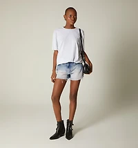 High waist shorts, five pockets, hem