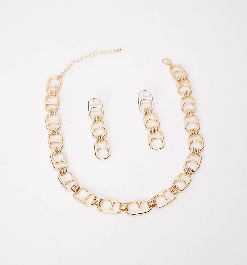 GEOMETRIC LINK NECKLACE AND EARRINGS SET