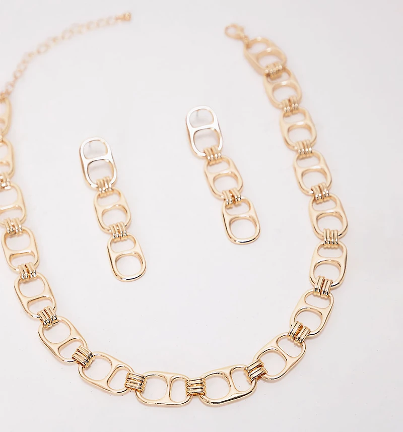 GEOMETRIC LINK NECKLACE AND EARRINGS SET