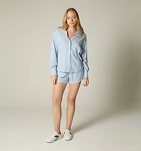SET OF SHORTS, CROP BLOUSE, AND OVERSHIRT
