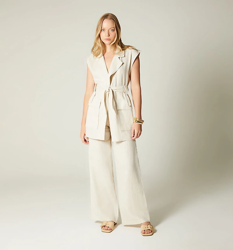LONG VEST LAPEL FLAP POCKETS
