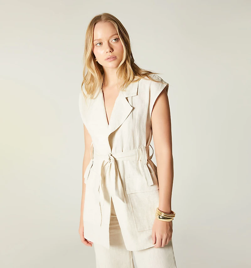 LONG VEST LAPEL FLAP POCKETS