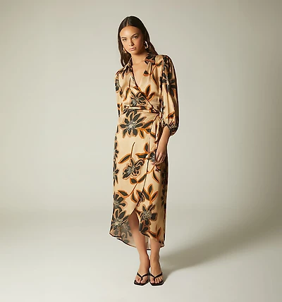 MIDI WRAP DRESS 3/4 SLEEVE