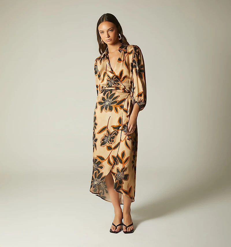 MIDI WRAP DRESS 3/4 SLEEVE